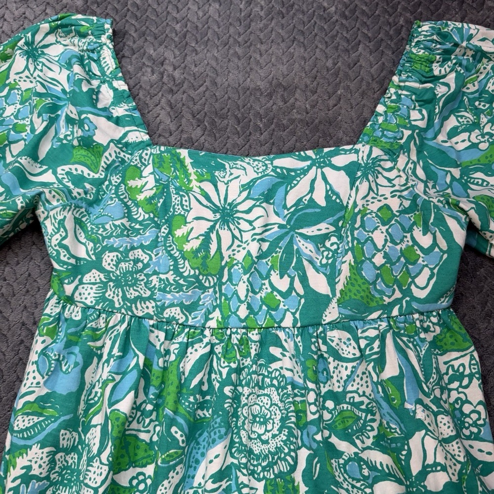 Lilly Pulitzer Delaney Short Sleeve Dress Botanical Green Safari Sangria Women 4 - Picture 4 of 11